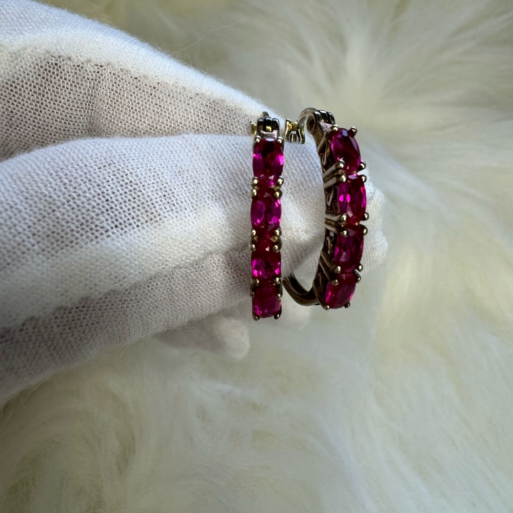 925 Silver Goldtone Lab Created Ruby Earrings - image 6